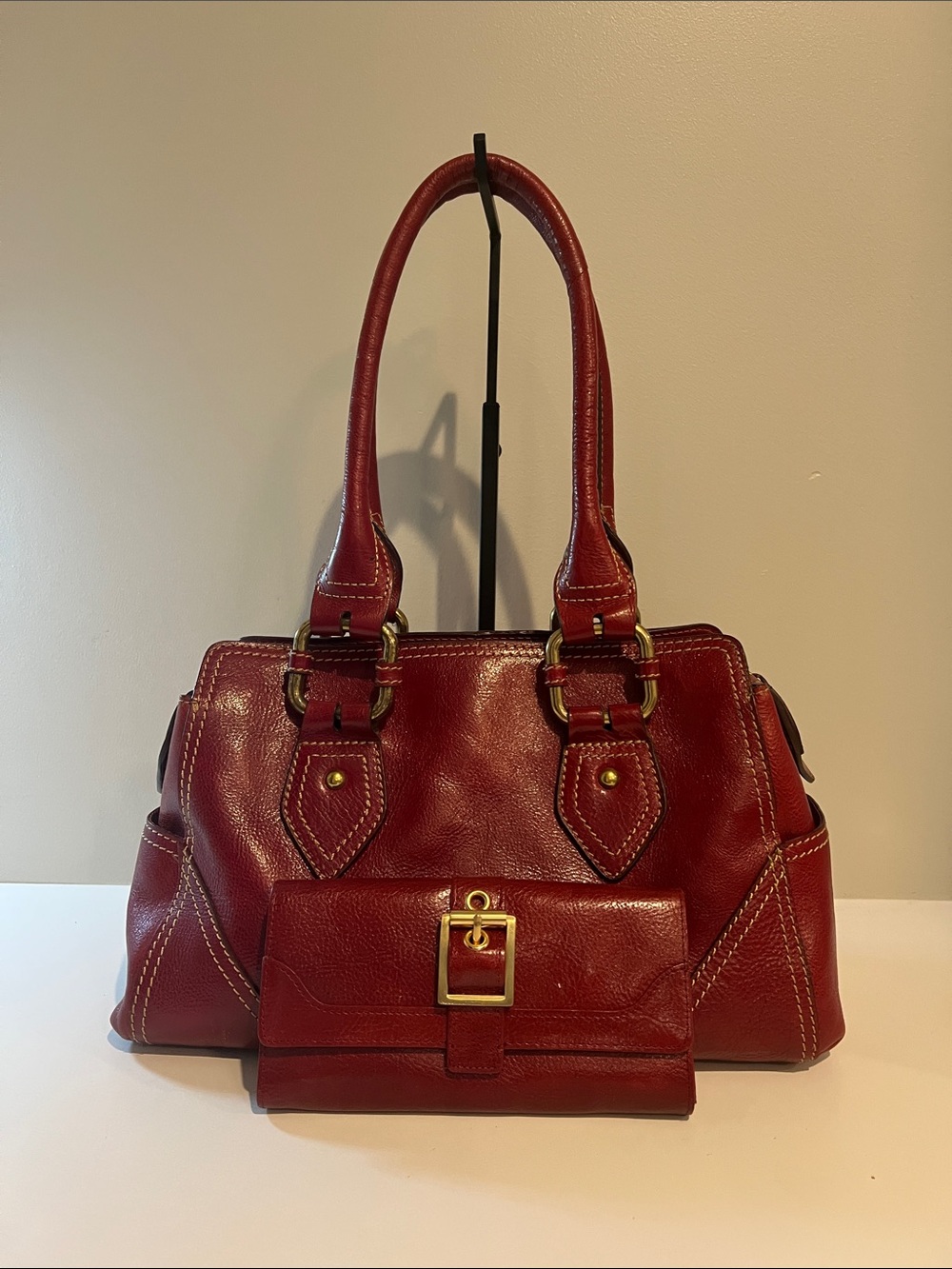 Wilsons Leather Deep Red Leather Satchel and wallet